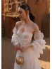 Ivory Lace Tulle Bohemian Wedding Dress With Removable Sleeves